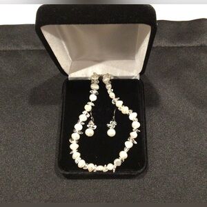 Coldwater Creek Genuine Freshwater Pearl and Crystal Necklace and Earring Set